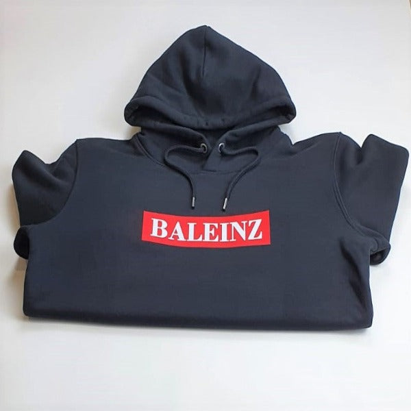 Baleinz unisex hoodie sweatshirt, box design logo in black